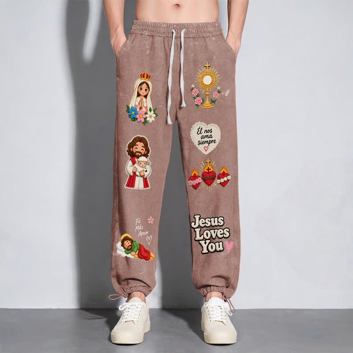 Christianartworkshop Jesus Loves You Pink Faith Art Washed Sweatpants - image 6