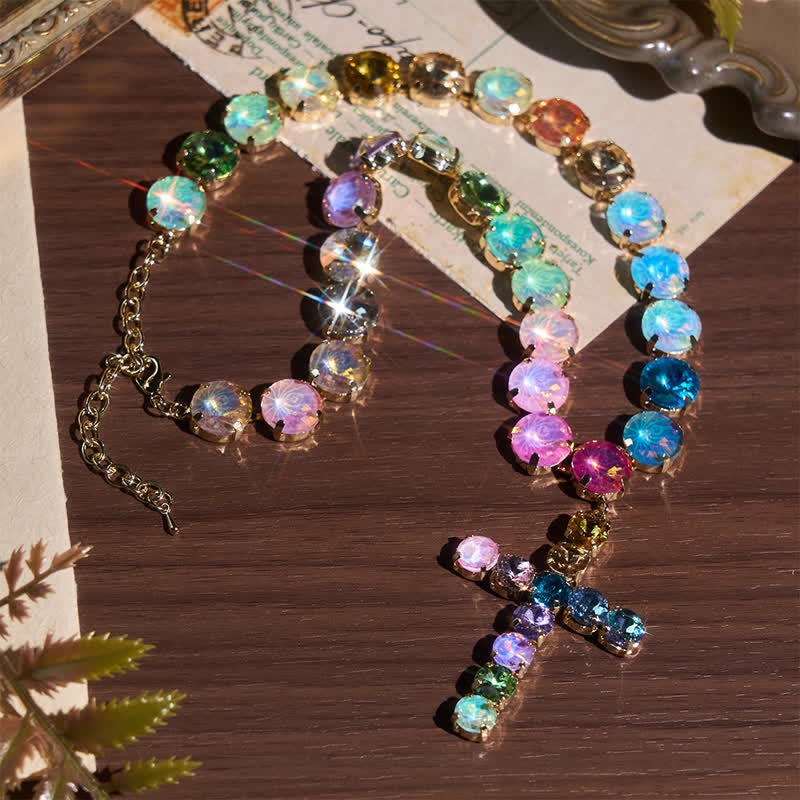 Christianartworkshop Eye-Catching Jeweled Copper Cross Necklace: Messenger of Heavenly Splendor - Multicolor - image 0