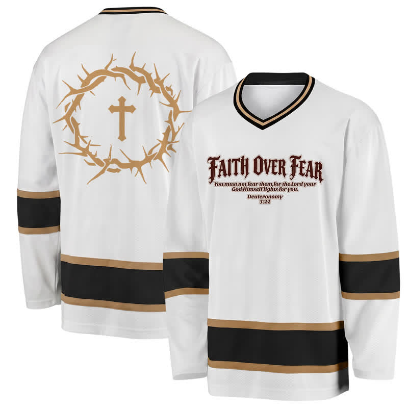 Christianartworkshop Faith Over Fear Gold Trim Long Sleeve Hockey Jersey - 5XL - image 0