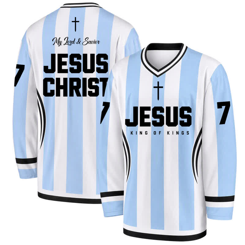 Christianartworkshop Jesus King Of Kings Striped Long Sleeve Hockey Jersey - 5XL - image 0