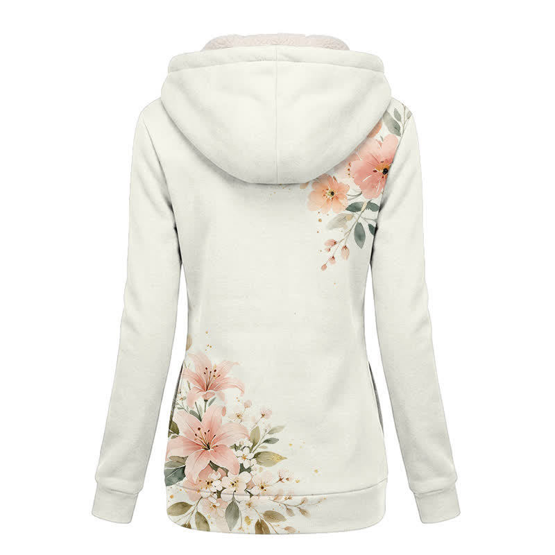 Christianartworkshop Floral Cross Hooded Jacket Winter Fleece Coat - image 1