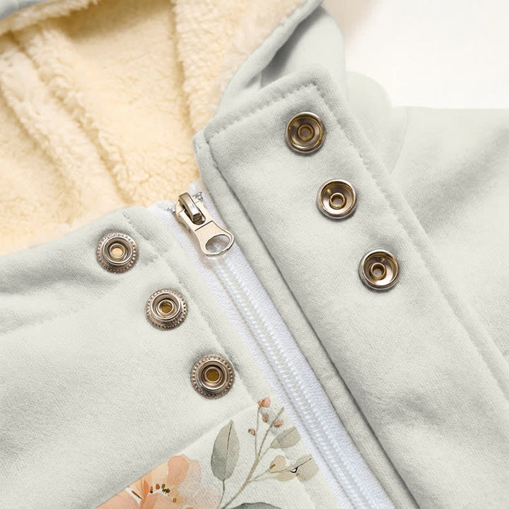 Christianartworkshop Floral Cross Hooded Jacket Winter Fleece Coat - image 5