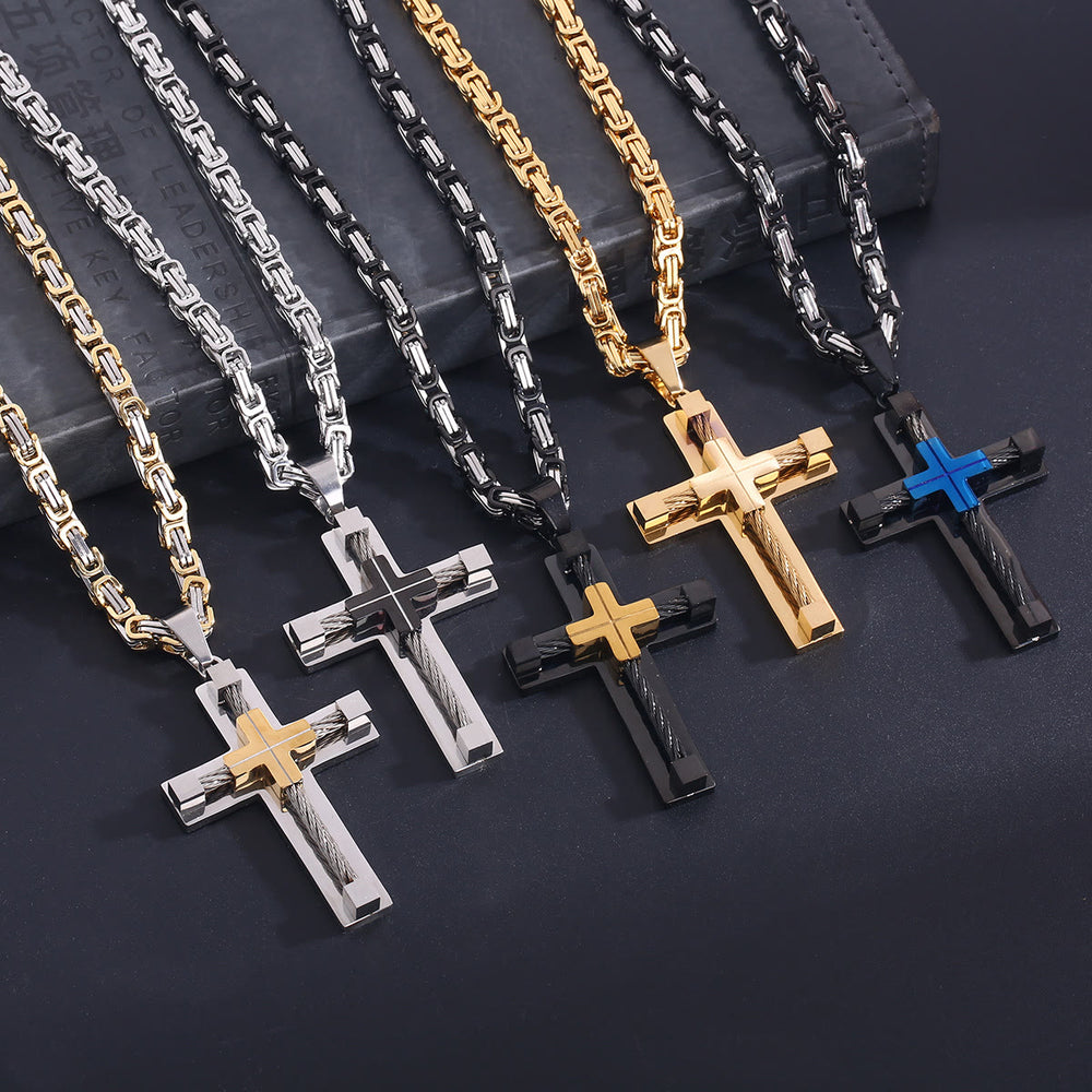 Christianartworkshop Three-Color Dual-Layer Twisted Steel Core Cross Necklace: Light of Divine Faith in Every Wear - image 1