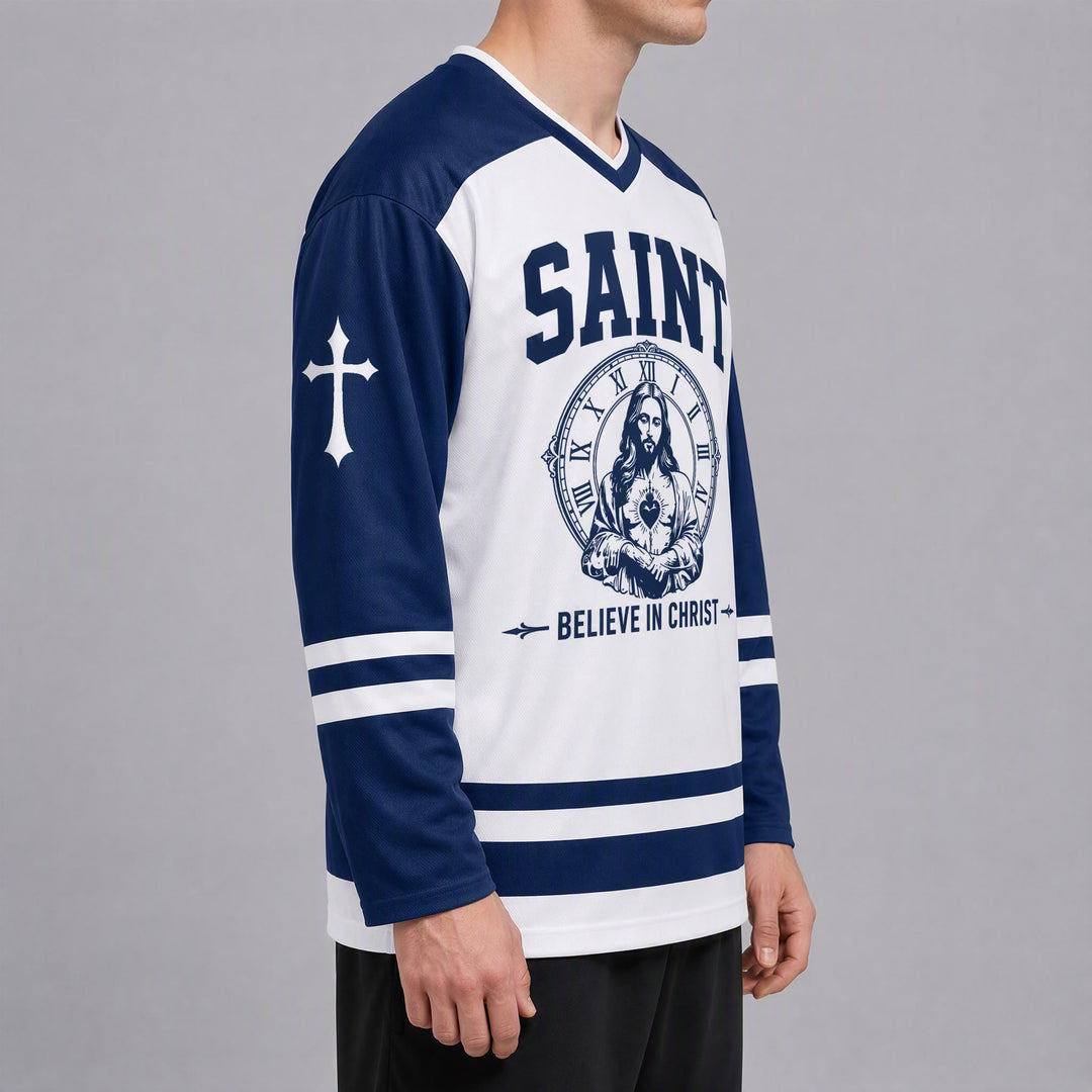 Christianartworkshop God Bless You Believe in Christ Hockey Jersey - image 5