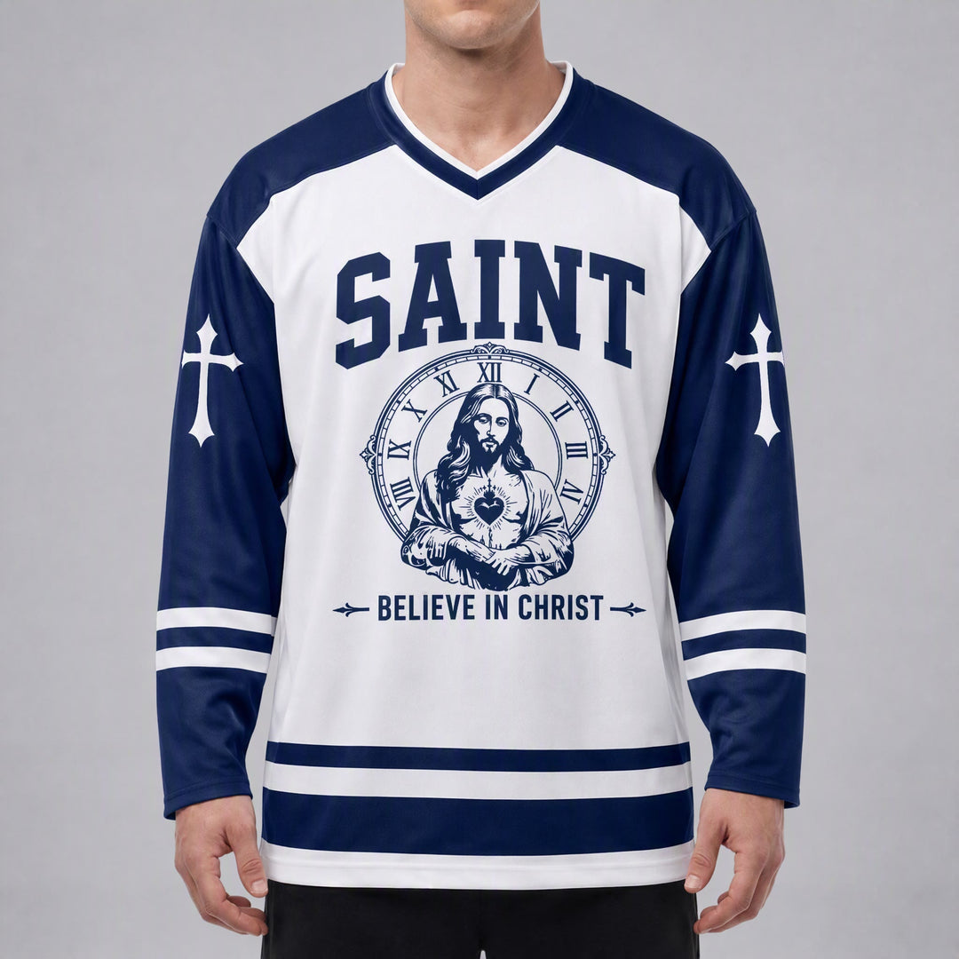 Christianartworkshop God Bless You Believe in Christ Hockey Jersey - image 3