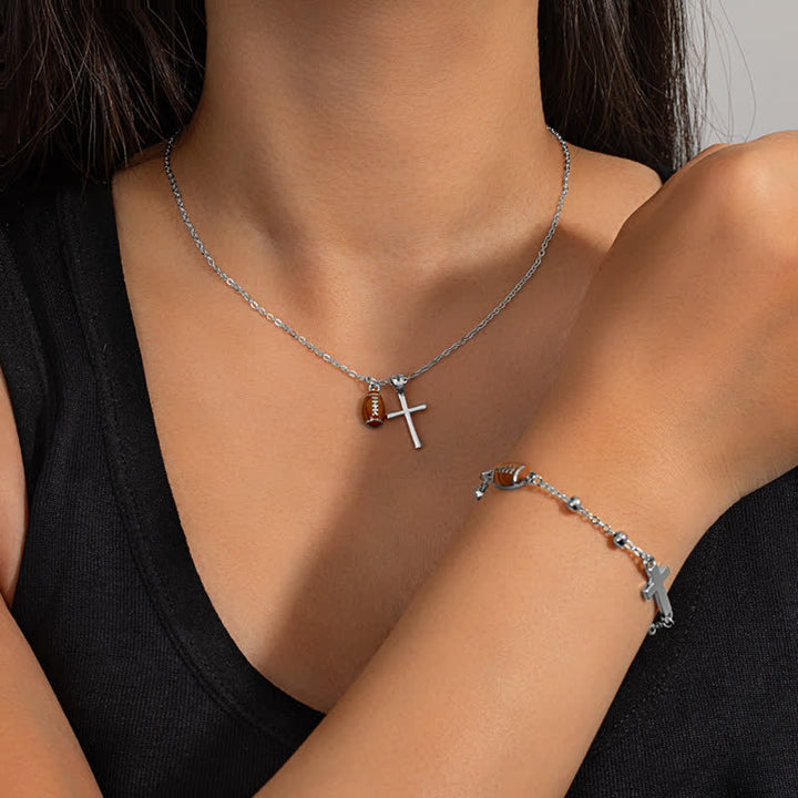 Christianartworkshop Dainty Oil‑Drop Bead Cross Jewelry: Token of Heavenly Shelter for Ball Sport Enthusiasts - Silver(With Card) - Football A - image 16