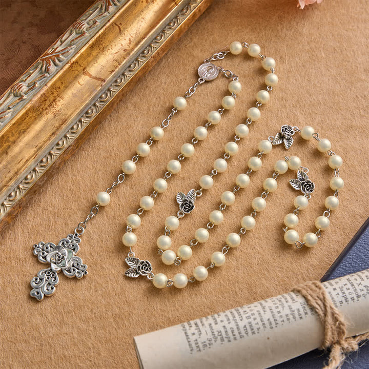 Christianartworkshop Our Lady of Fatima Rosary with Rose Alloy Cross: Token of Sacred Gentle Grace - Our Lady & Cross - image 0