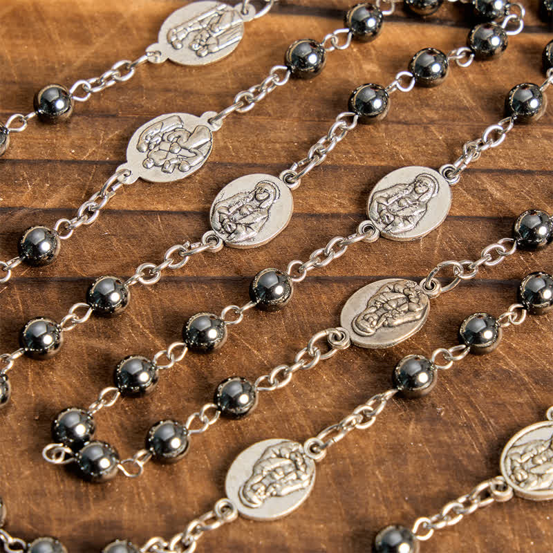 Christianartworkshop Our Lady of Sorrows Hematite Rosary Set: Emblem of Soft Heavenly Blessing - image 1