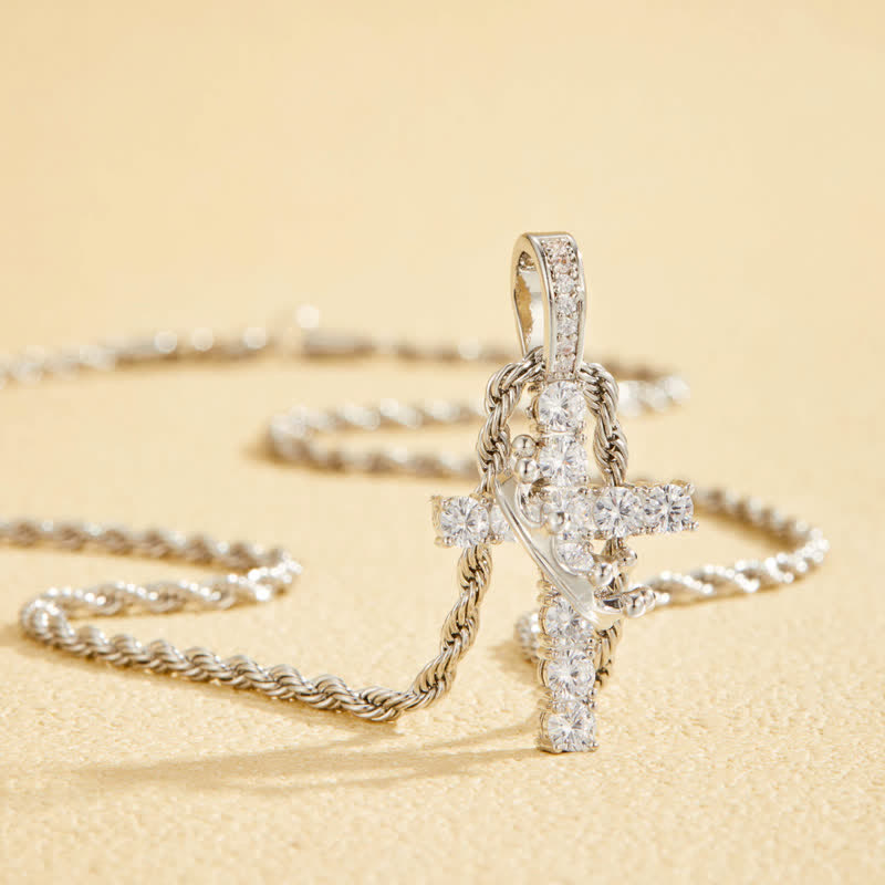 Christianartworkshop Fully Paved Shining Cross With Crown Accent: Charm of Radiant Heavenly Radiance - Silver - image 5