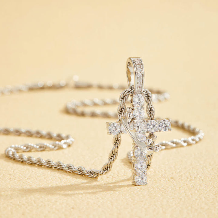 Christianartworkshop Fully Paved Shining Cross With Crown Accent: Charm of Radiant Heavenly Radiance - Silver - image 5