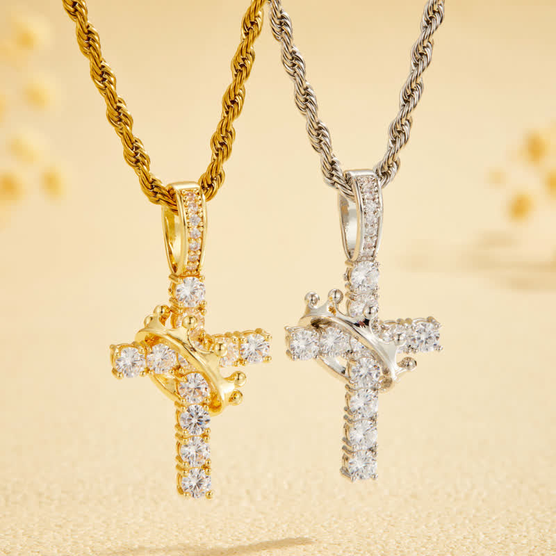 Christianartworkshop Fully Paved Shining Cross With Crown Accent: Charm of Radiant Heavenly Radiance - image 1