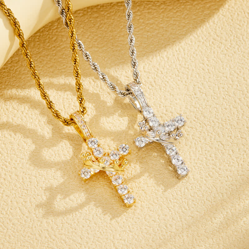 Christianartworkshop Fully Paved Shining Cross With Crown Accent: Charm of Radiant Heavenly Radiance - image 0
