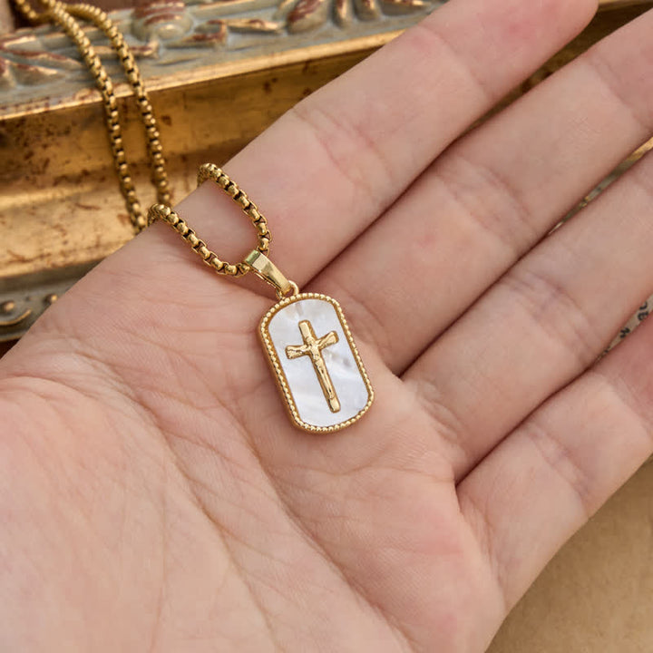 Christianartworkshop Dainty Box Link Shell Inlaid Crucifix Necklace: Emblem of Peaceful Inner Devotion - image 3