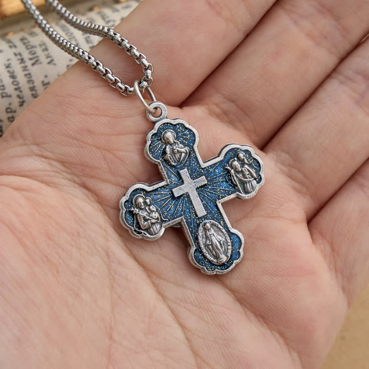 Christianartworkshop Four Sacred Portrait Cross Box‑Chain Necklace: Token Of Gentle Celestial Safeguard - image 4