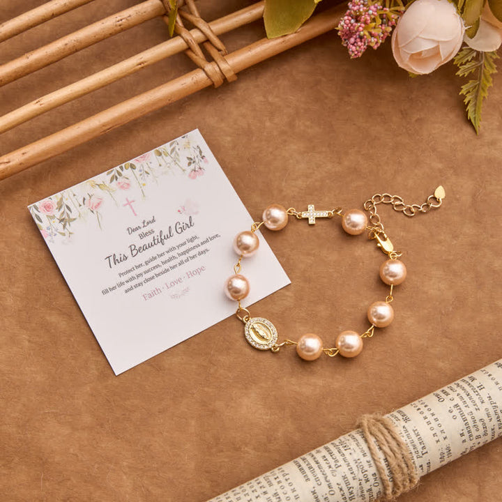 Christianartworkshop Pearl Bracelet With Cross Crucifix And Our Lady Charm: Sign Of Timeless Divine Grace - Our Lady & Crucifix F - image 9