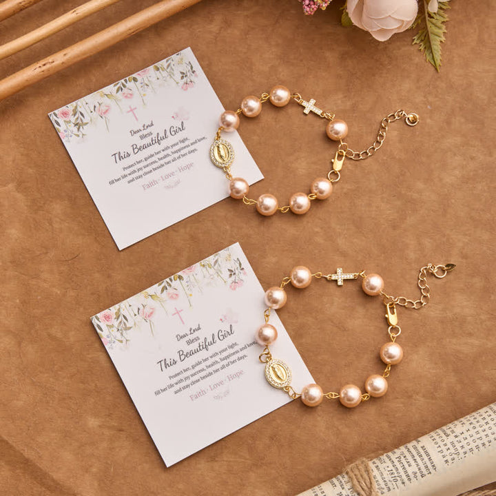 Christianartworkshop Pearl Bracelet With Cross Crucifix And Our Lady Charm: Sign Of Timeless Divine Grace - image 4