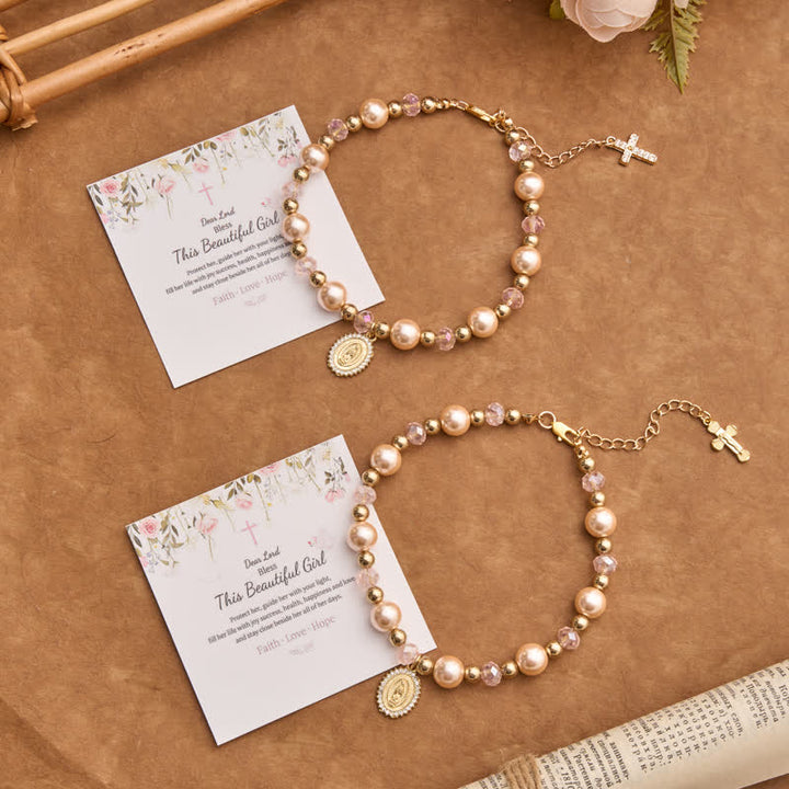 Christianartworkshop Pearl Bracelet With Cross Crucifix And Our Lady Charm: Sign Of Timeless Divine Grace - image 2