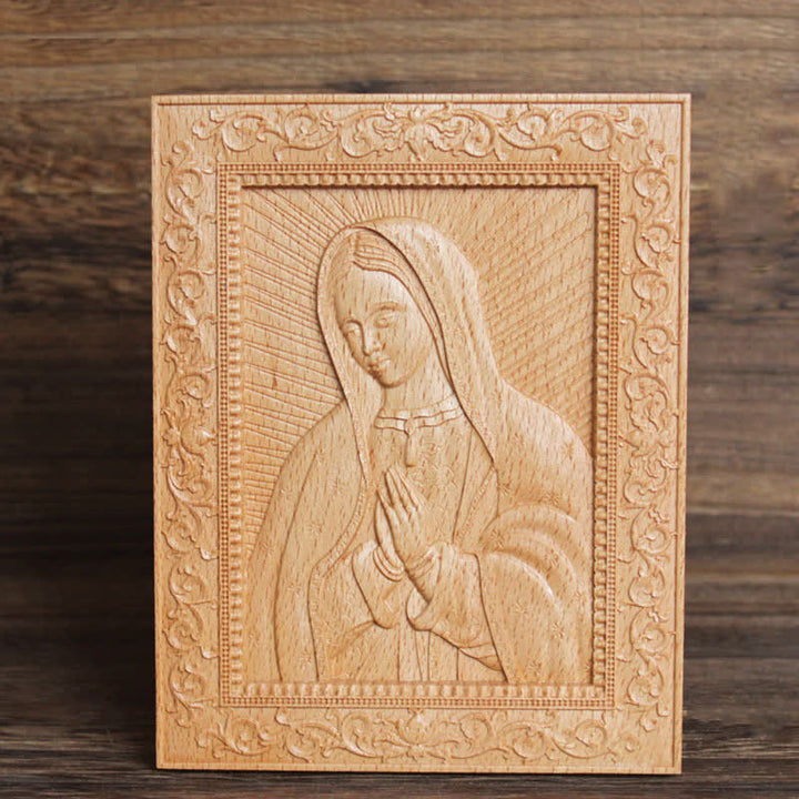 Christianartworkshop Ornate Border Beech Wood Carved Icon Of Our Lady And Jesus: Sign Of Soft Divine Solace - Our Lady - image 4