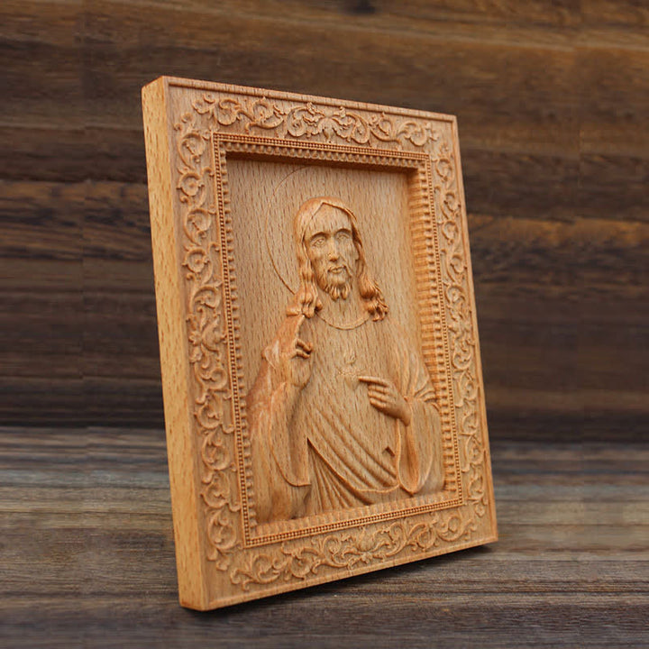 Christianartworkshop Ornate Border Beech Wood Carved Icon Of Our Lady And Jesus: Sign Of Soft Divine Solace - image 3
