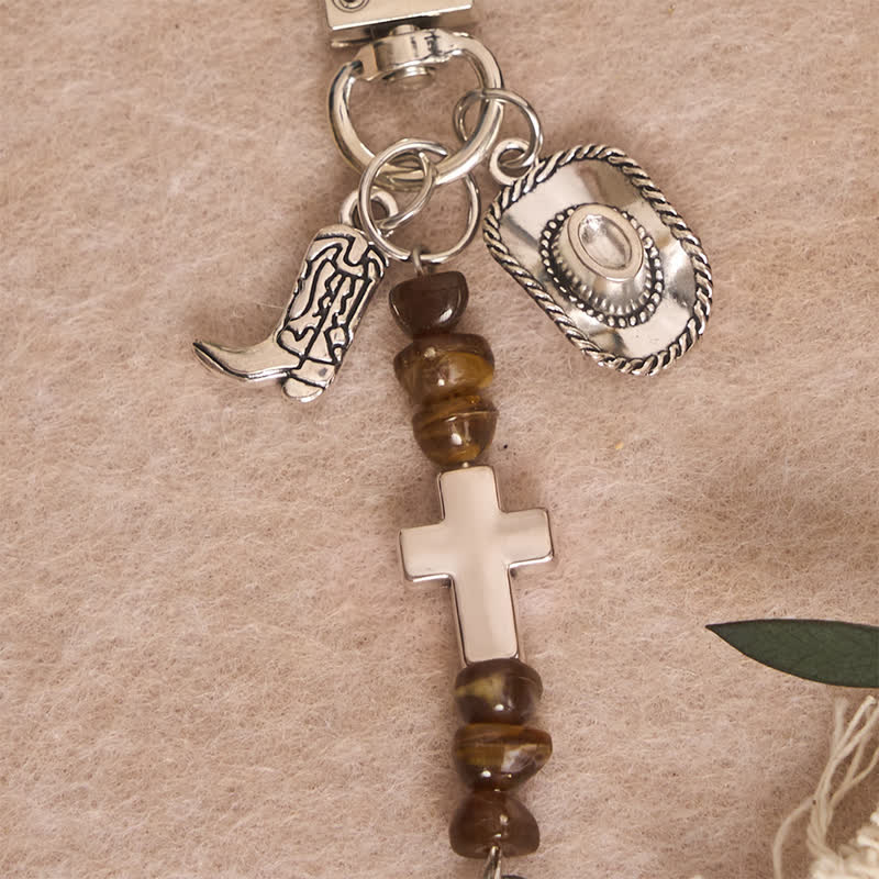 Christianartworkshop Multi‑Use Metal Keychain Horse Saddle and Bridle Charm Clip With Cross Blessing - Cross C - image 4