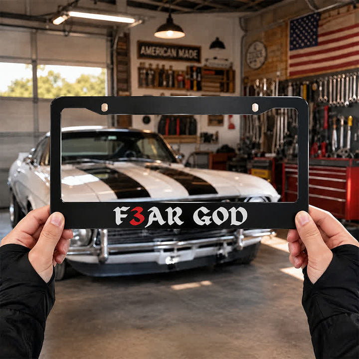 Christianartworkshop Slim Metal Car Frame With Bold “F3AR GOD” Lettering: Sign Of Timeless Divine Majesty - image 7