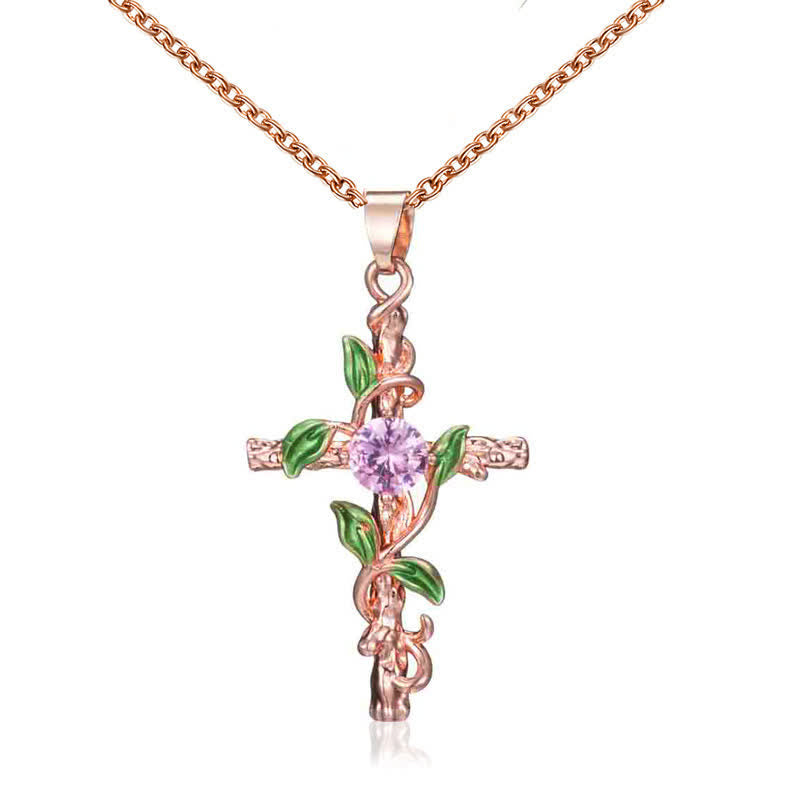 Christianartworkshop Nature Inspired Vine Cross Chain Necklace: Symbol of Rooted Heavenly Shelter - Rose Golden - image 0