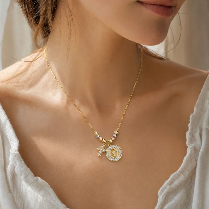 Christianartworkshop Mixed‑Bead St. Benedict Cross Pendant Necklace: Sign of Everlasting Sacred Safeguard - image 1