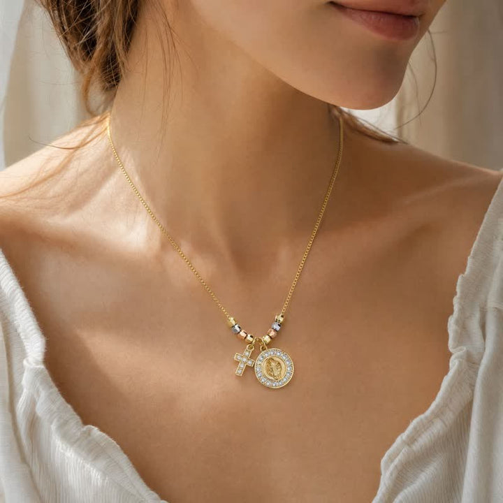 Christianartworkshop Mixed‑Bead St. Benedict Cross Pendant Necklace: Sign of Everlasting Sacred Safeguard - image 1