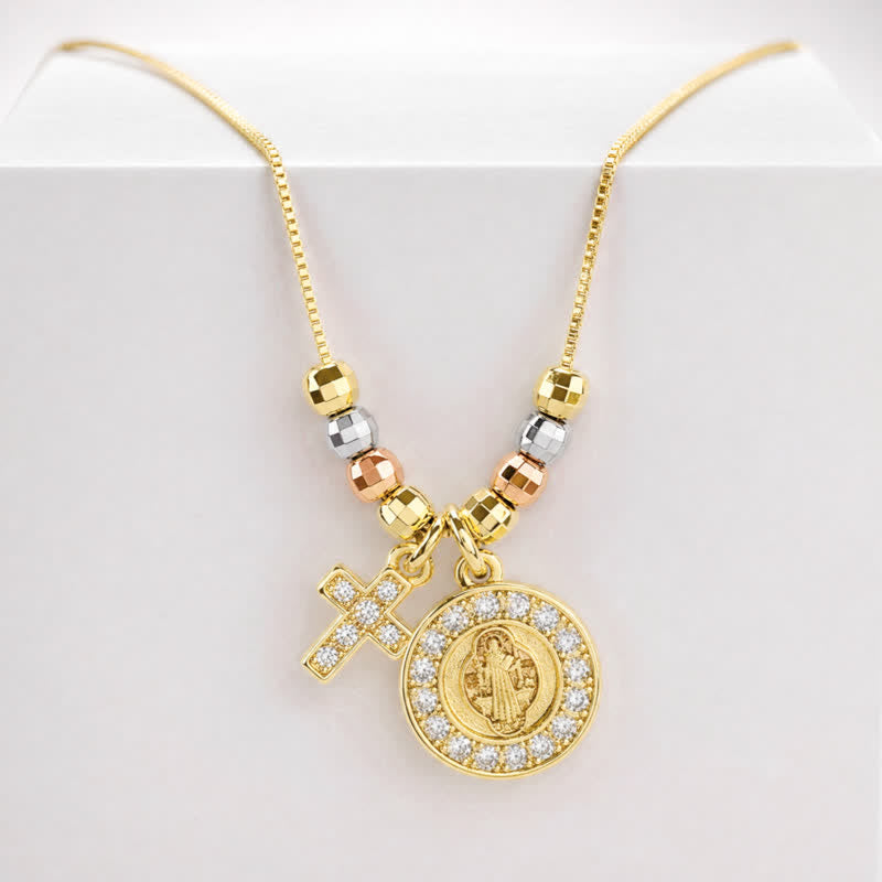 Christianartworkshop Mixed‑Bead St. Benedict Cross Pendant Necklace: Sign of Everlasting Sacred Safeguard - St. Benedict & Cross - image 0