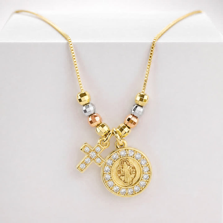 Christianartworkshop Mixed‑Bead St. Benedict Cross Pendant Necklace: Sign of Everlasting Sacred Safeguard - St. Benedict & Cross - image 0