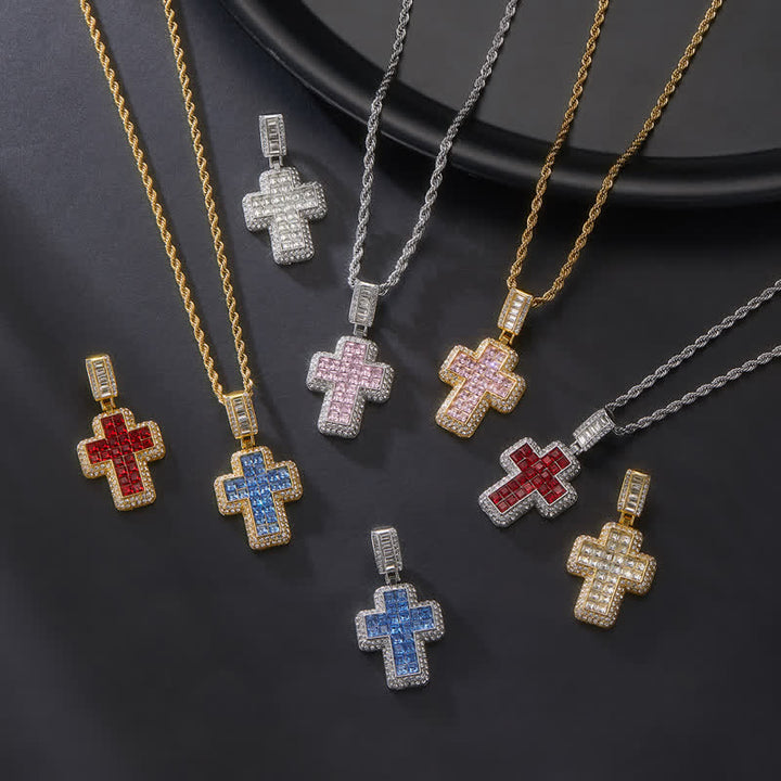 Christianartworkshop Encircled Square Gem Block Cross Necklace: Badge of Glorious Heavenly Fortitude - image 1