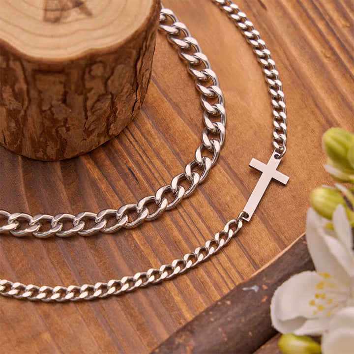 Christianartworkshop Sleek Flat Cross Twin Chain Bracelet Set: Symbol of Quiet Daily Divine Guidance - image 3