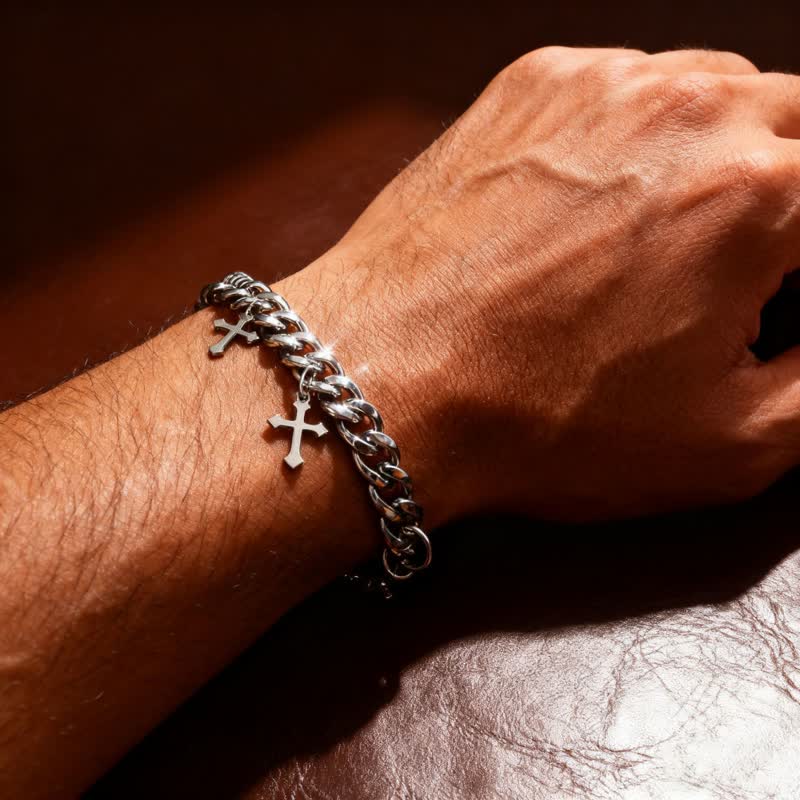 Christianartworkshop Smooth Chunky Cuban Multi‑Cross Bracelet: Sign of Timeless Heavenly Benevolence - image 0