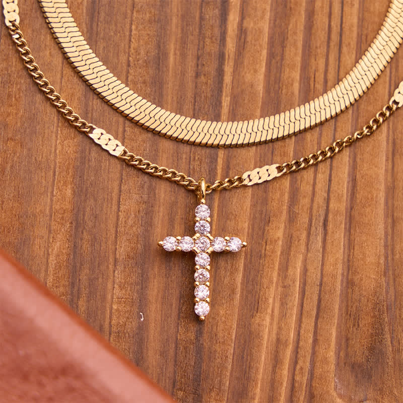 Christianartworkshop Sleek Stackable Cross Double Chain Bracelet: Symbol of Quiet Divine Comfort - Cross 2Pcs/Set - image 0