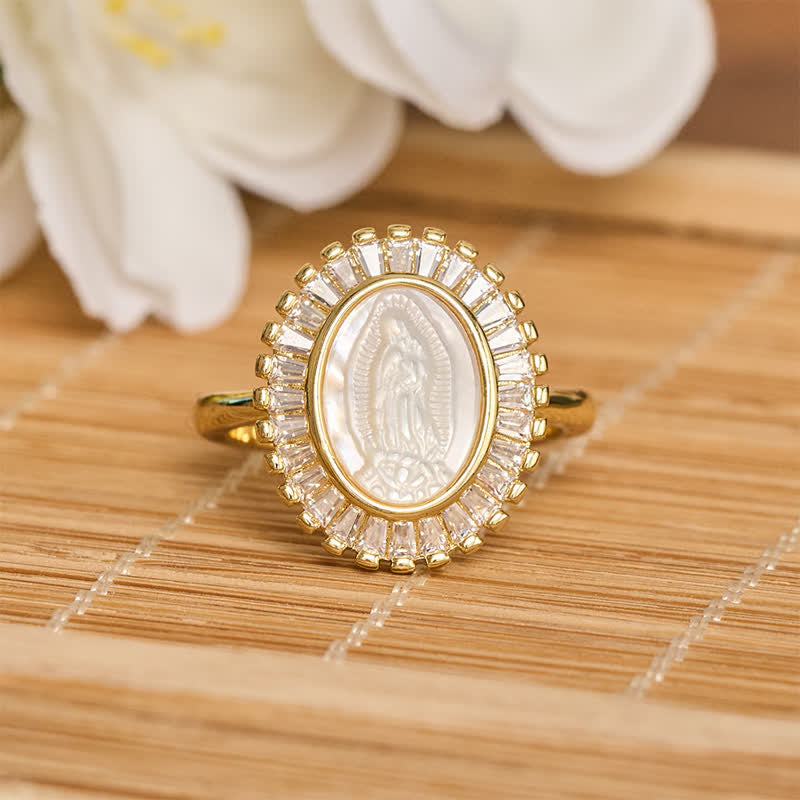 Christianartworkshop Adjustable Radiant Halo Our Lady Portrait Ring: Symbol of Quiet Divine Comfort - White(Suitable for US Sizes 6-9) - image 0
