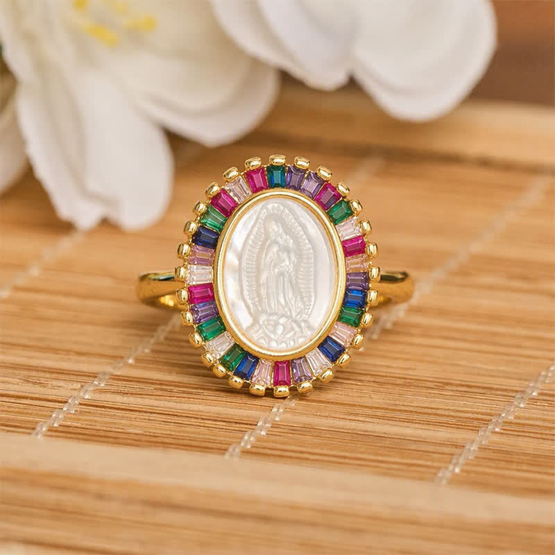 Christianartworkshop Adjustable Radiant Halo Our Lady Portrait Ring: Symbol of Quiet Divine Comfort - Multicolor(Suitable for US Sizes 6-9) - image 9