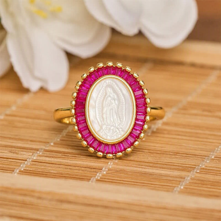 Christianartworkshop Adjustable Radiant Halo Our Lady Portrait Ring: Symbol of Quiet Divine Comfort - Rose(Suitable for US Sizes 6-9) - image 5
