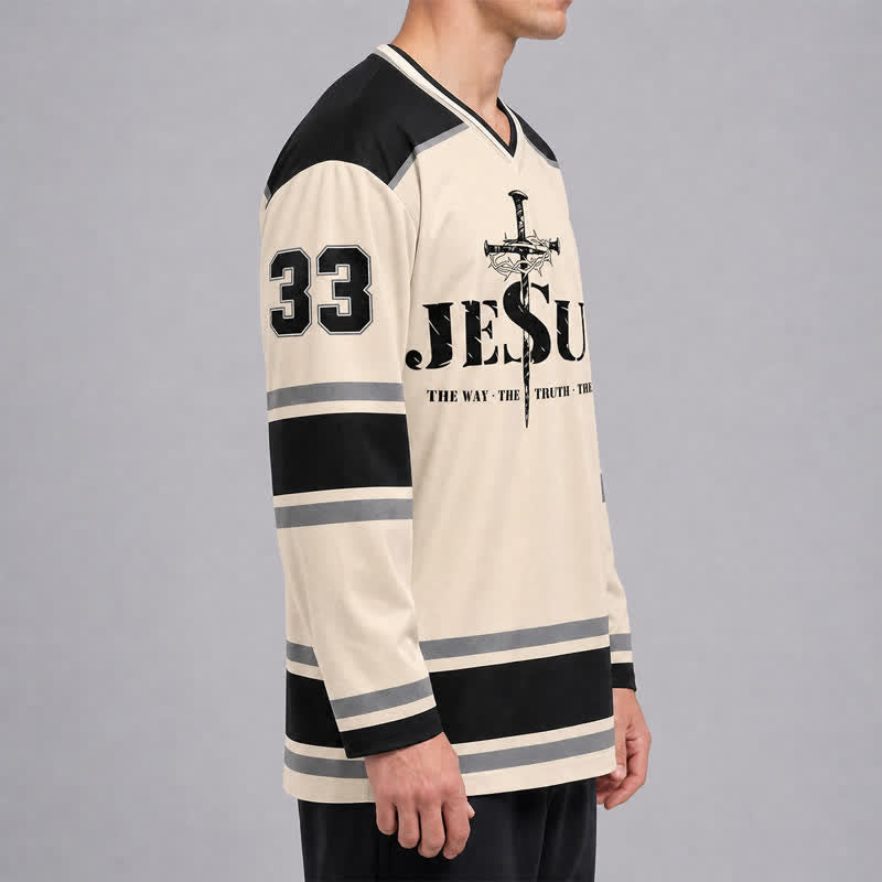 Christianartworkshop Jesus 33 Crown Of Thorns Long Sleeve Hockey Jersey - image 5