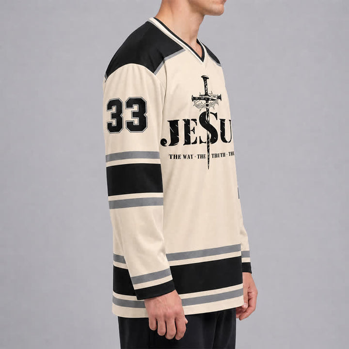 Christianartworkshop Jesus 33 Crown Of Thorns Long Sleeve Hockey Jersey - image 5