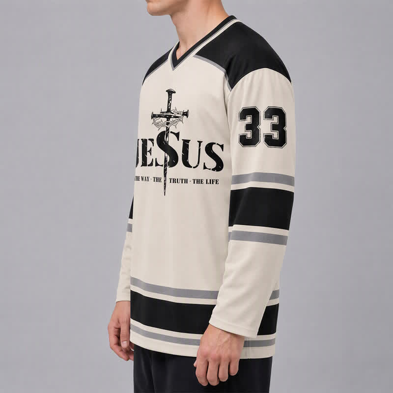 Christianartworkshop Jesus 33 Crown Of Thorns Long Sleeve Hockey Jersey - image 6