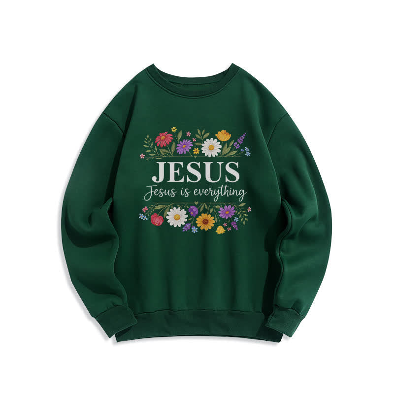 Christianartworkshop Jesus Is Everything Floral Graphic Crewneck Sweatshirt - Green - 2XL - image 4