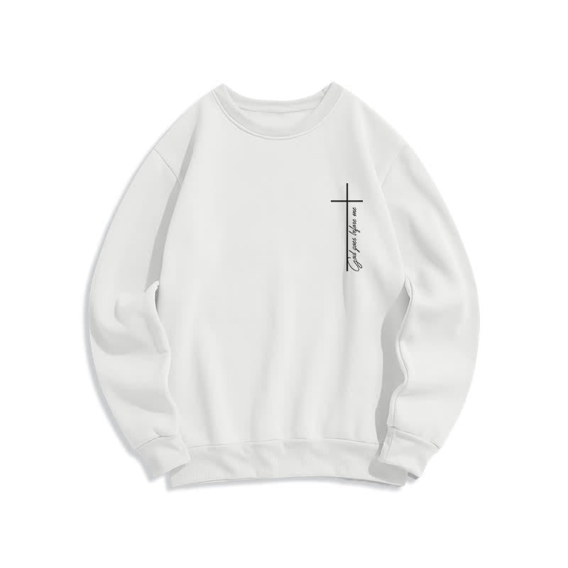 Christianartworkshop Minimal Cross Chest Graphic Fleece Lined Crewneck Sweatshirt - White - 2XL - image 0