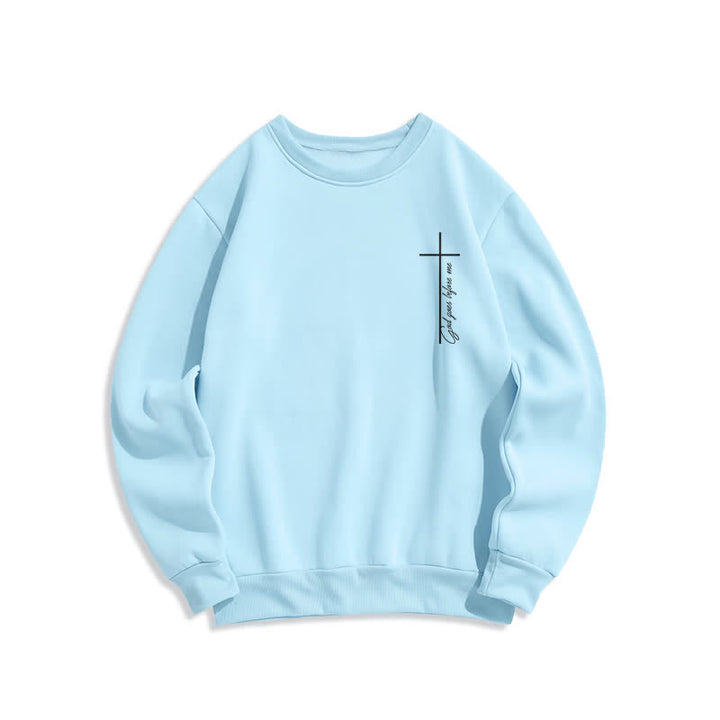 Christianartworkshop Minimal Cross Chest Graphic Fleece Lined Crewneck Sweatshirt - Blue - 2XL - image 4