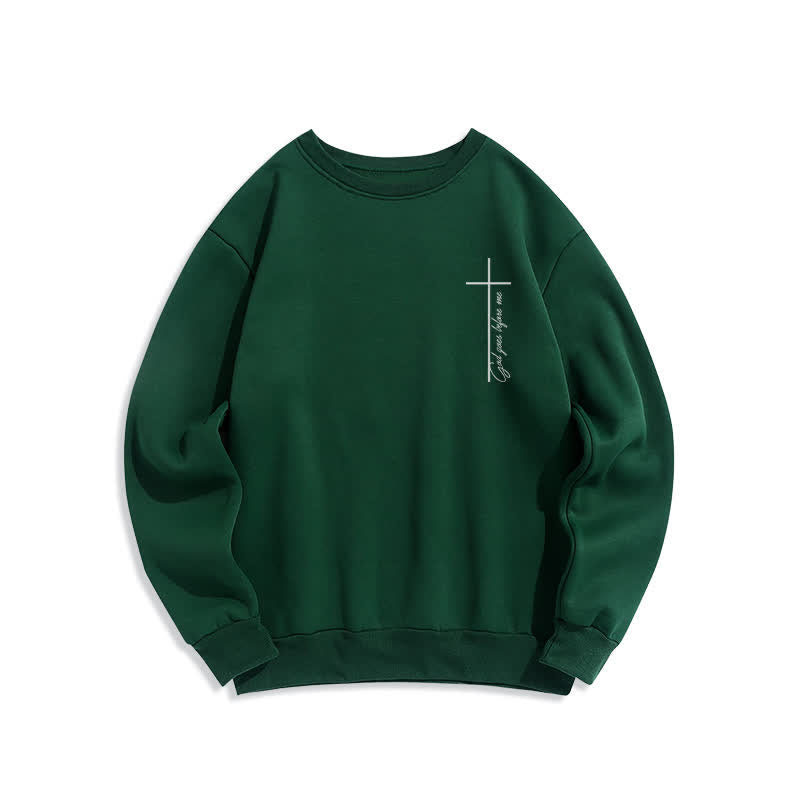 Christianartworkshop Minimal Cross Chest Graphic Fleece Lined Crewneck Sweatshirt - Green - 2XL - image 5