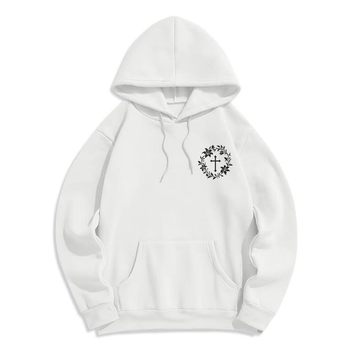 Christianartworkshop Cross Wreath Back Graphic Fleece Lined Pullover Hoodie - image 8