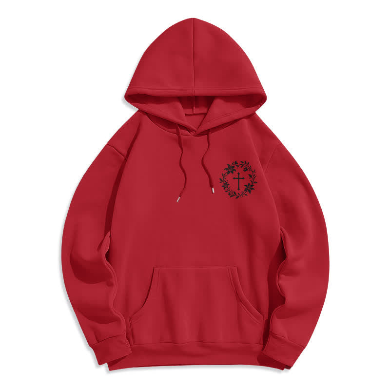 Christianartworkshop Cross Wreath Back Graphic Fleece Lined Pullover Hoodie - image 17