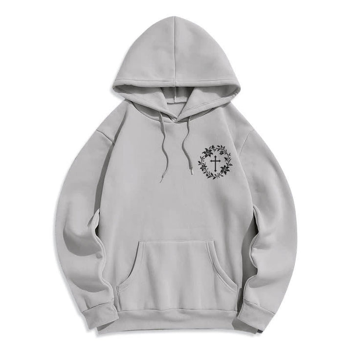 Christianartworkshop Cross Wreath Back Graphic Fleece Lined Pullover Hoodie - image 11