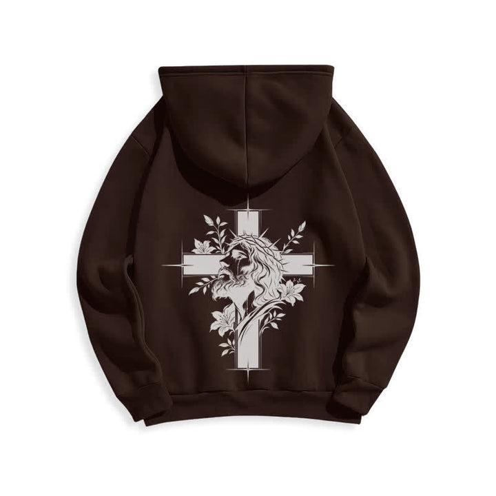 Christianartworkshop Cross Wreath Back Graphic Fleece Lined Pullover Hoodie - image 4
