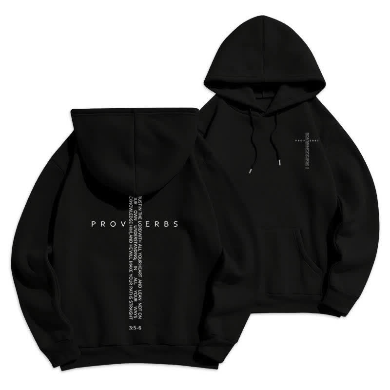 Christianartworkshop Proverbs Cross Graphic Fleece Lined White Hoodie - Black - 2XL - image 3