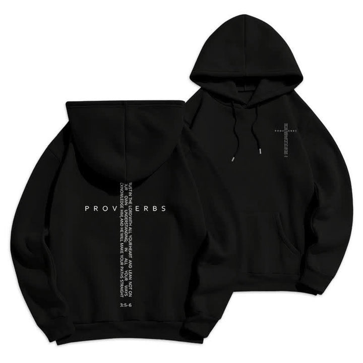Christianartworkshop Proverbs Cross Graphic Fleece Lined White Hoodie - Black - 2XL - image 3